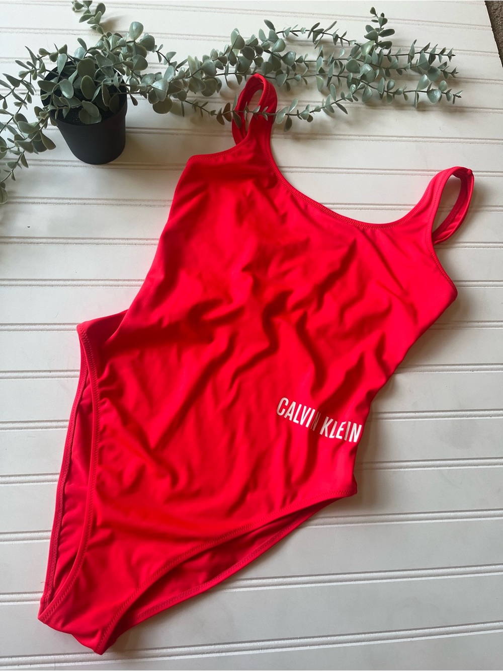 Calvin Klein Bright, Cajun Red Classic Scoop One-Piece Swimsuit